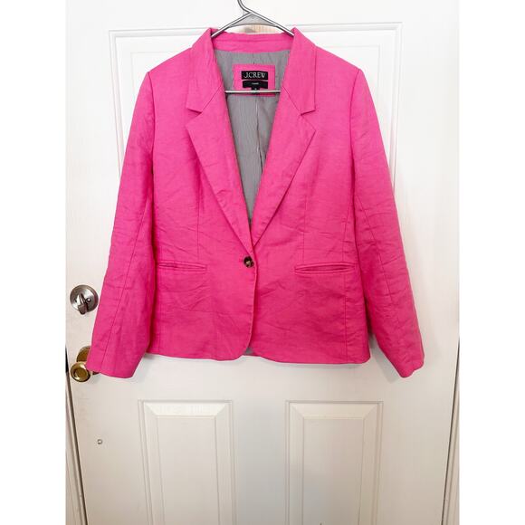 J.Crew Blazer Womens 10 Pink Long Sleeve Linen Single Breasted Classic Preppy - Picture 2 of 7